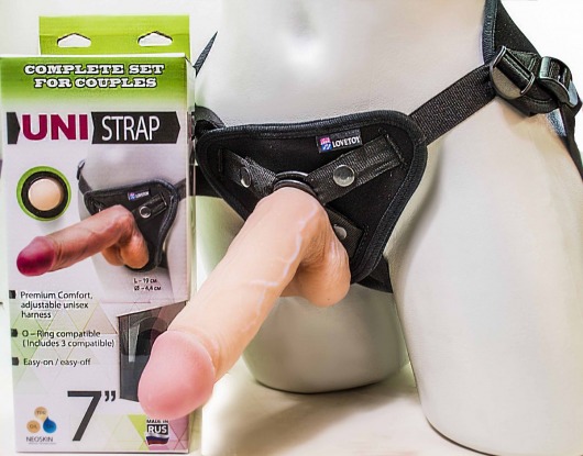 Страпон-унисекс с двумя насадками UNI strap 7  Harness - 19 и 16 см. - LOVETOY (А-Полимер) - купить с доставкой в Северске