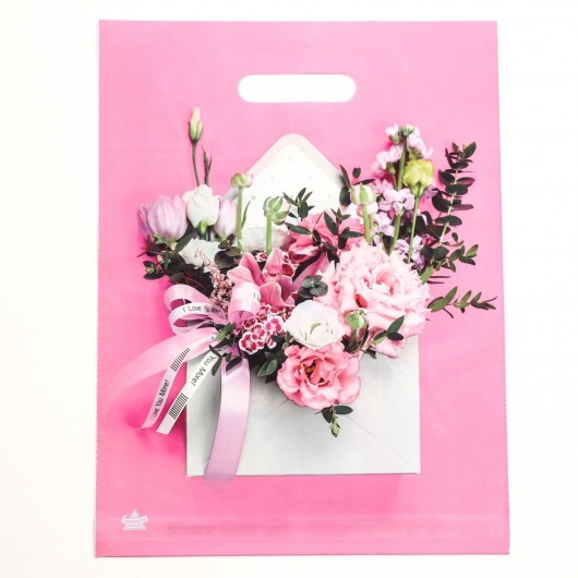 Розовый пакет с цветочным принтом и вырубной ручкой (40х31 см) - Сима-Ленд - купить с доставкой в Северске
