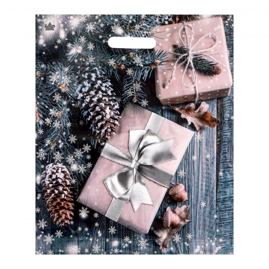 Новогодний пакет с принтом в виде подарков и вырубной ручкой (45х38 см) - Сима-Ленд - купить с доставкой в Северске