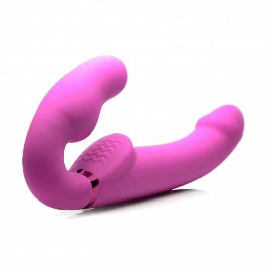 Розовый безремневой страпон с вибрацией и функцией расширения Inflatable Ergo-Fit Strapless Strap-On - XR Brands - купить с доставкой в Северске