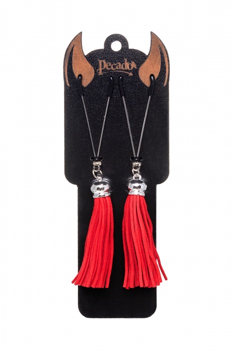 Зажимы на соски «Вилки» с красными кисточками из замши - Pecado - купить с доставкой в Северске