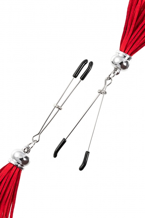 Зажимы на соски «Вилки» с красными кисточками из замши - Pecado - купить с доставкой в Северске