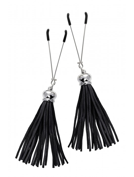 Зажимы на соски «Вилки» с черными кисточками из замши - Pecado - купить с доставкой в Северске