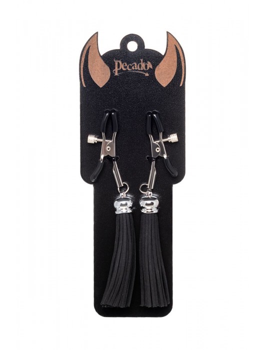Зажимы на соски «Прищепки» с черными кисточками из замши - Pecado - купить с доставкой в Северске