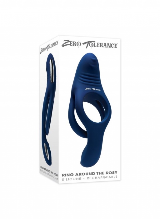 Синее эрекционное виброкольцо с двойным подхватом мошонки Ring Around The Rosy - Zero Tolerance - в Северске купить с доставкой