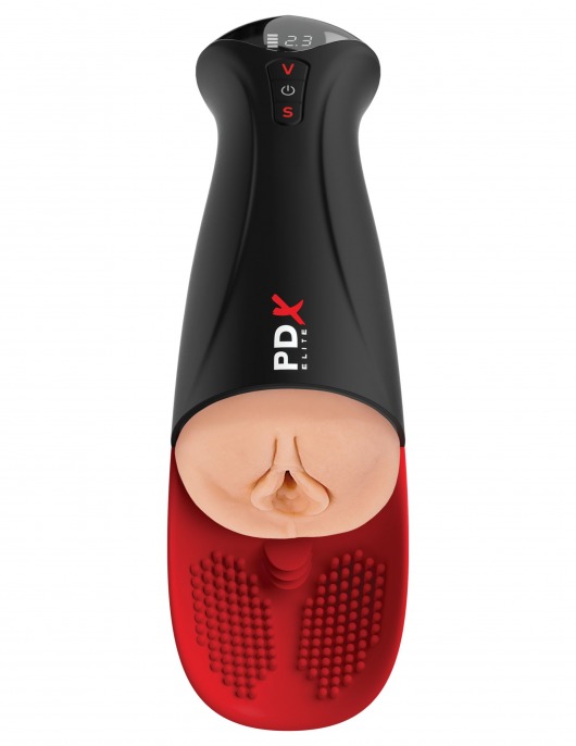 Телесный мастурбатор-вагина в черной колбе с вибрацией Fuck-O-Matic Pro XL - Pipedream - в Северске купить с доставкой