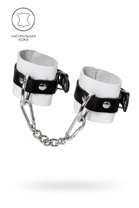 Бело-черные кожаные наручники с одним ремешком с люверсами - Pecado - купить с доставкой в Северске