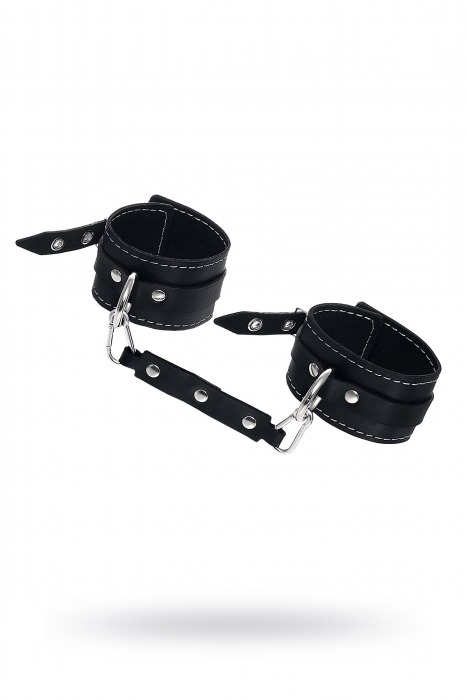 Черные двухслойные кожаные оковы с белой строчкой - Pecado - купить с доставкой в Северске