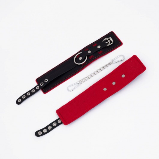 Черно-красные оковы с красной строчкой Sex - Crazy Handmade - купить с доставкой в Северске