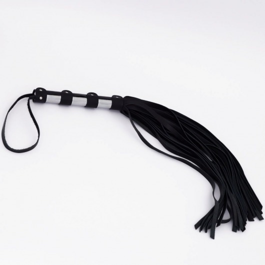 Черный кожаный флоггер со стальной ручкой - 45 см. - Crazy Handmade - купить с доставкой в Северске