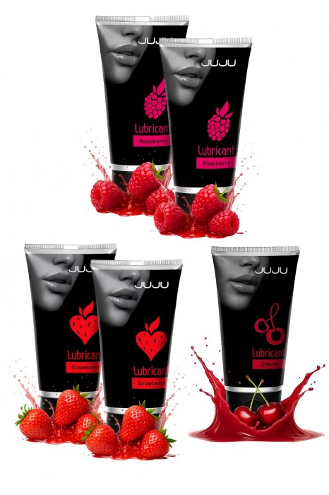 Набор из 5 съедобных лубрикантов JUJU (клубника х 2, малина х 2, вишня) - JuJu - купить с доставкой в Северске