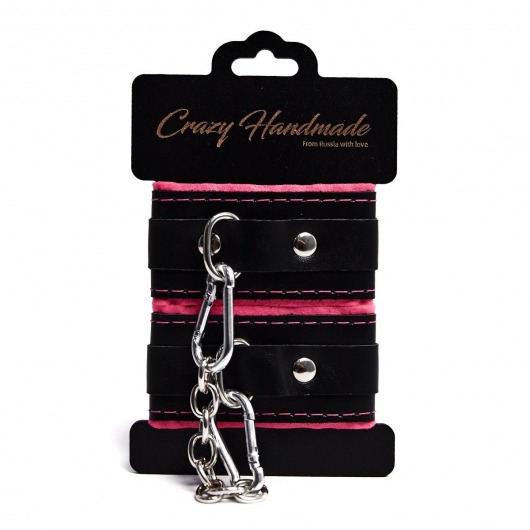 Черно-розовые скругленные наручники с мягкой подкладкой - Crazy Handmade - купить с доставкой в Северске