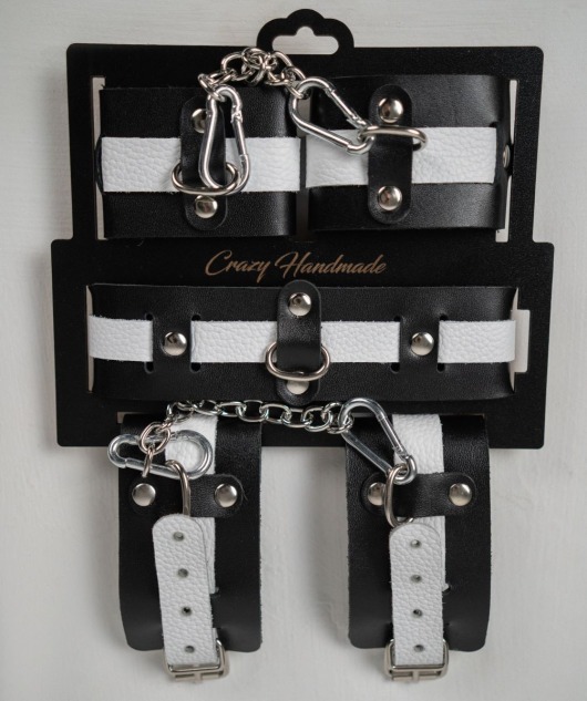 Набор фиксаторов из черной и белой натуральной кожи - Crazy Handmade - купить с доставкой в Северске