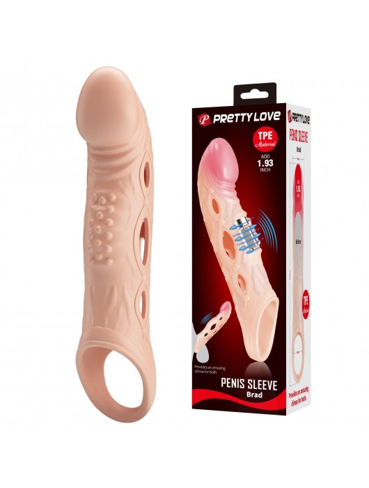 Телесная удлиняющая насадка с рельефом и вибрацией Brad - 21,3 см. - Baile - в Северске купить с доставкой
