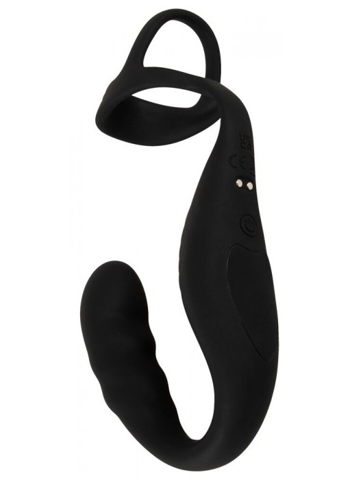 Черное эрекционное кольцо со стимуляцией промежности и анальной пробкой Cock Ring with RC Prostate Plug - Orion - в Северске купить с доставкой