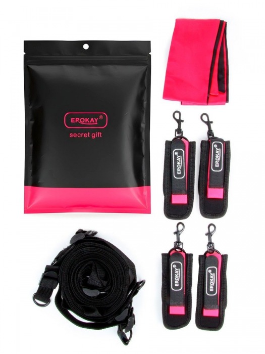 Черно-розовый эротический набор: фиксатор, оковы, наручники, повязка - Erokay - купить с доставкой в Северске