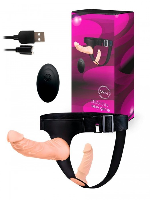 Женский страпон с 2 насадками, вибрацией и пультом ДУ - Erowoman-Eroman - купить с доставкой в Северске
