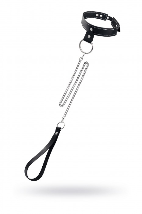 Черный узкий однослойный ошейник с серебристым поводком-цепочкой - Pecado - купить с доставкой в Северске
