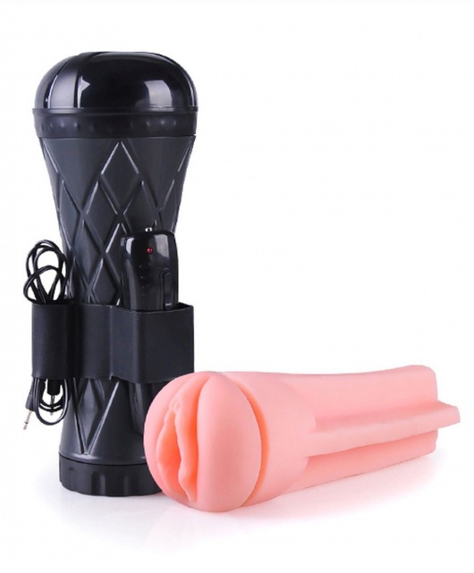 Телесный мастурбатор-вагина в черной колбе с вибрацией - Boys of Toys - в Северске купить с доставкой