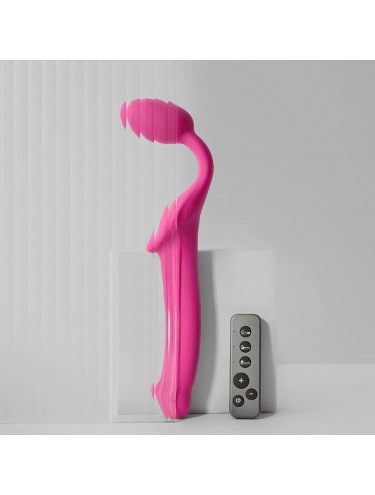 Ярко-розовый безремневой страпон Strap-on-me Vibrating Bendable Strap-On size M - Strap-on-me - купить с доставкой в Северске