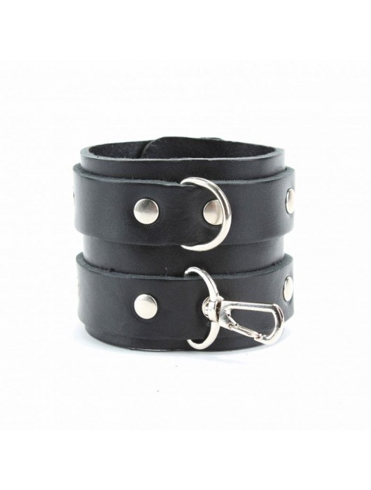 Широкие черные наручники с двумя ремешками - БДСМ Арсенал - купить с доставкой в Северске