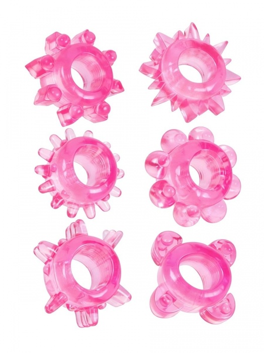 Набор из 6 розовых эрекционных колец с различным рельефом - Erowoman-Eroman - в Северске купить с доставкой