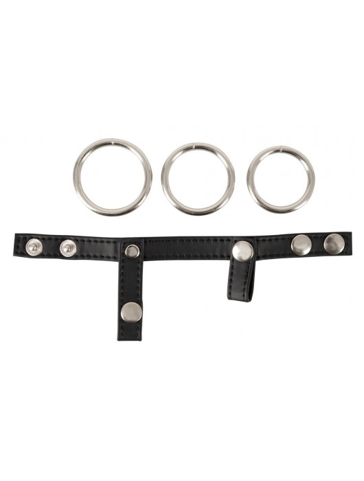 Подхват для мошонки с 3 съемными эрекционными кольцами Leder-Riemen - Orion - в Северске купить с доставкой