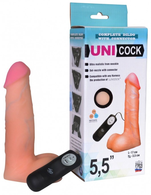 Фаллическая насадка Харнесс UNICOCK 5,5  с вибрацией - 17 см. - LOVETOY (А-Полимер) - купить с доставкой в Северске