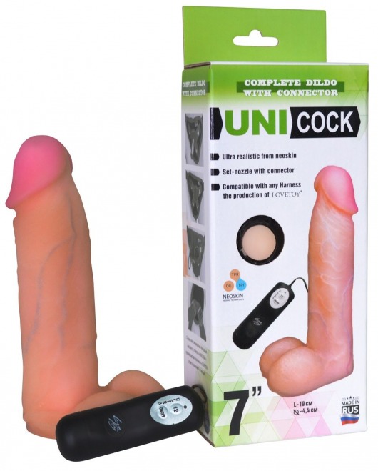 Фаллическая насадка Харнесс UNICOCK 7  с вибрацией - 19 см. - LOVETOY (А-Полимер) - купить с доставкой в Северске