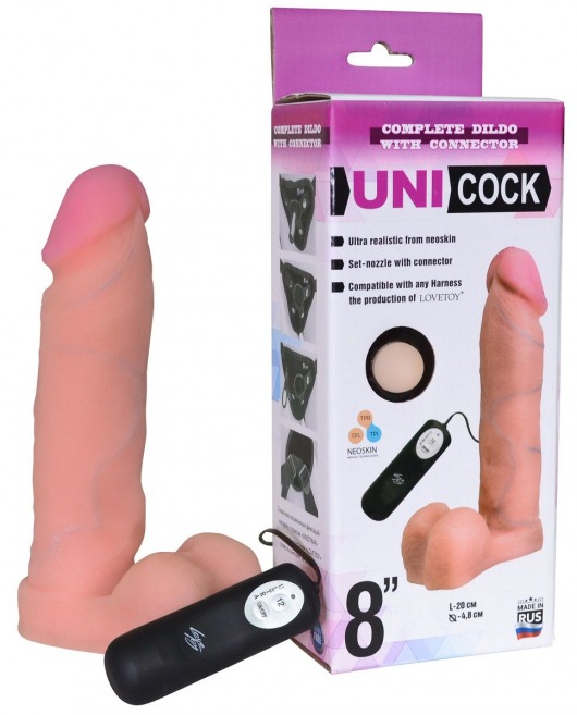 Фаллическая насадка Харнесс UNICOCK 8  с вибрацией - 20 см. - LOVETOY (А-Полимер) - купить с доставкой в Северске