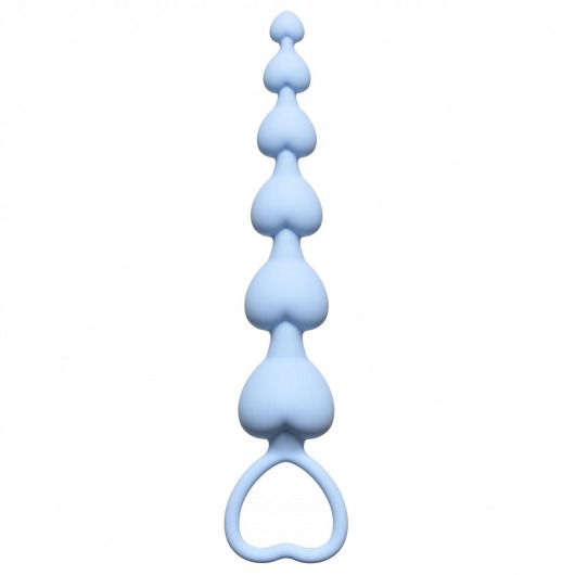 Голубая анальная цепочка Heart s Beads Blue - 18 см. - Lola Games