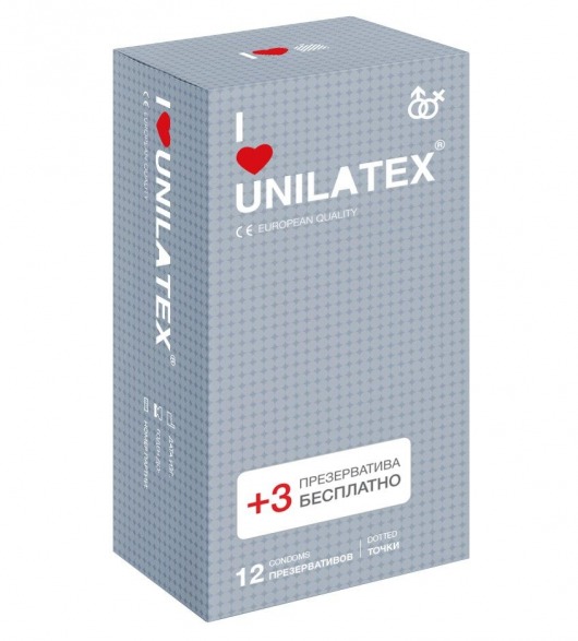 Презервативы с точками Unilatex Dotted - 12 шт. + 3 шт. в подарок - Unilatex - купить с доставкой в Северске