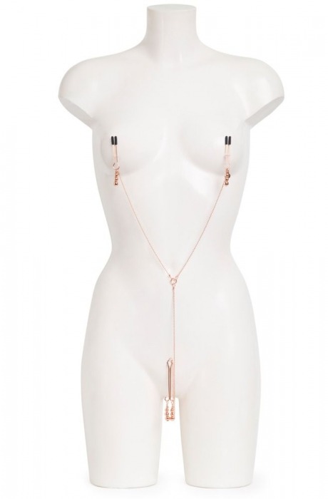 Золотистые зажимы для сосков и клитора All Sensation Nipple and Clitoral Chain - Fifty Shades of Grey - купить с доставкой в Северске
