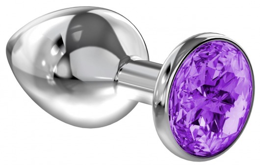 Большая серебристая анальная пробка Diamond Purple Sparkle Large с фиолетовым кристаллом - 8 см. - Lola Games - купить с доставкой в Северске