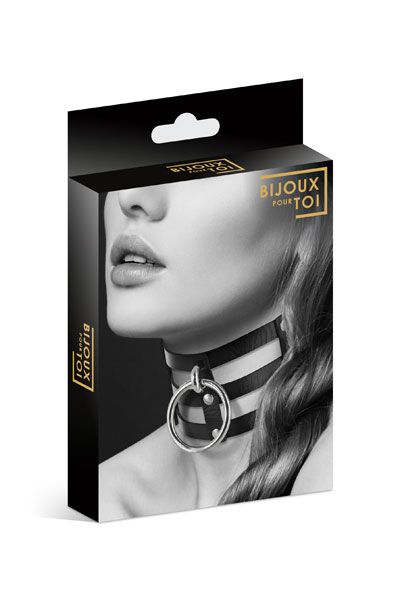 Чёрный тройной чокер с большим кольцом - Bijoux Pour Toi - купить с доставкой в Северске