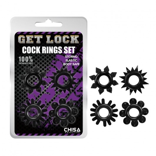 Набор из 4 черных эрекционных колец Get Lock - Chisa - в Северске купить с доставкой