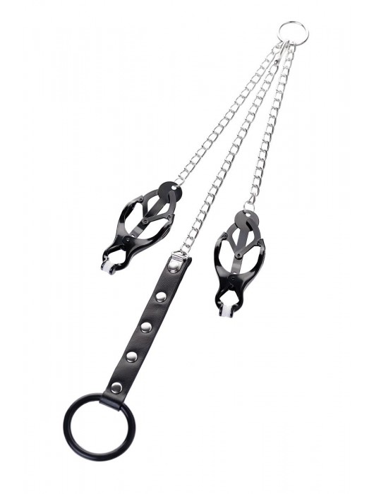 Черно-серебристые зажимы для сосков с кольцом для пениса TOYFA Metal - ToyFa - купить с доставкой в Северске