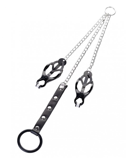 Черно-серебристые зажимы для сосков с кольцом для пениса TOYFA Metal - ToyFa - купить с доставкой в Северске