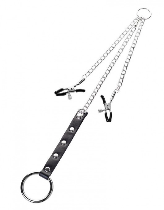 Серебристо-чёрные зажимы для сосков с кольцом для пениса TOYFA Metal - ToyFa - купить с доставкой в Северске